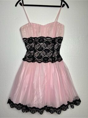 Taboo Y2K Corset Mini Dress Size S Pink Black Lace Fairy Grunge